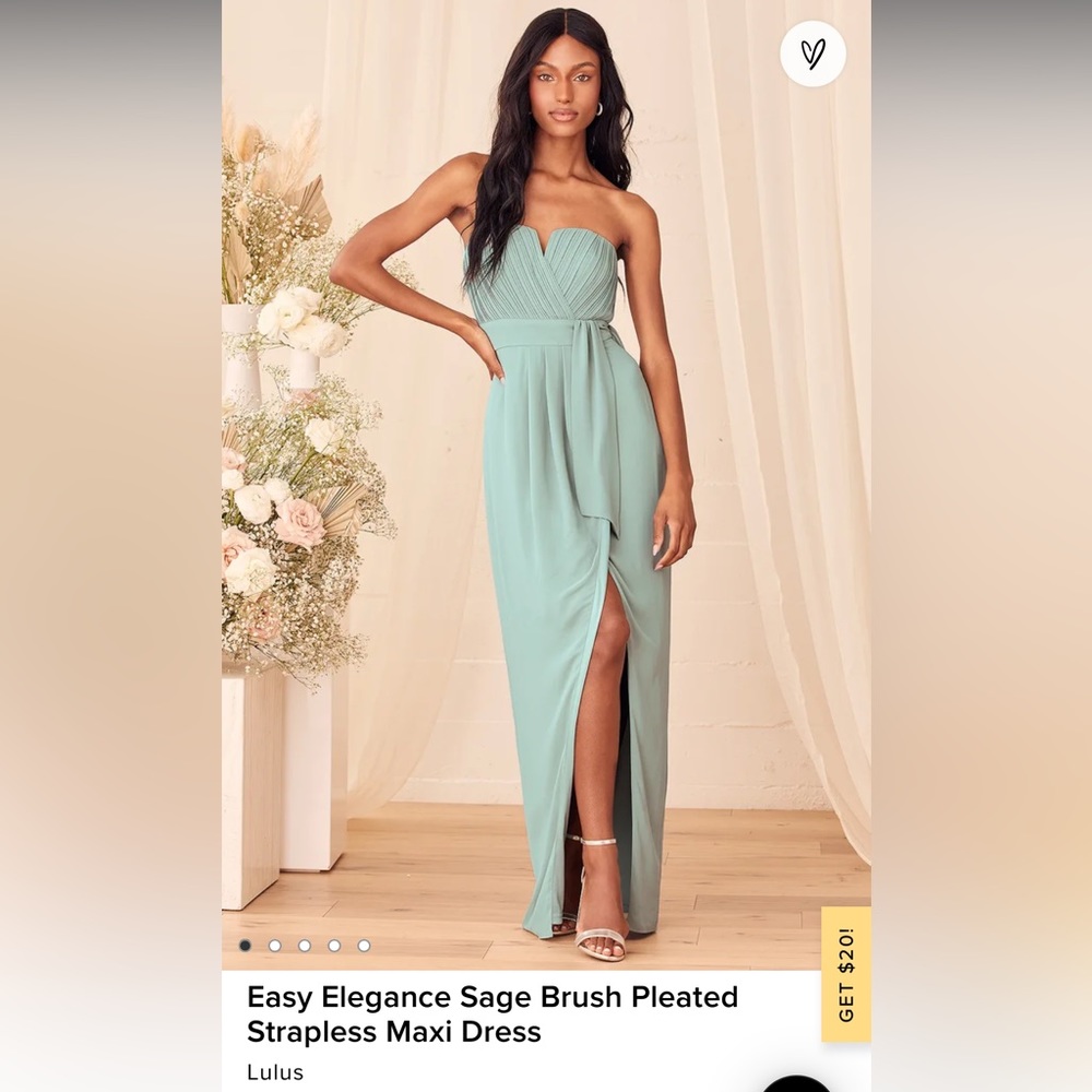 Lulu’s Sage Green Strapless Maxi Dress